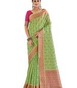 Light Green Woven Organza Saree With Blouse