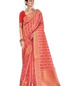 Peach Woven Organza Saree With Blouse