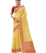 Yellow Woven Organza Saree With Blouse