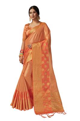 Orange embroidered organza saree with blouse 1