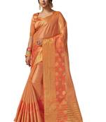Orange embroidered organza saree with blouse