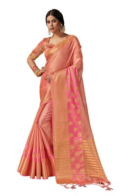 Pink embroidered organza saree with blouse 1