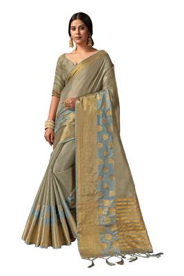 Grey embroidered organza saree with blouse 1