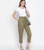 Leafed out solid green elasticated women pant