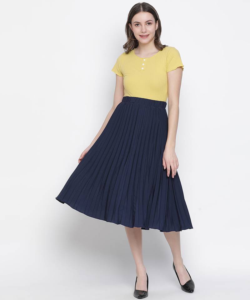 Queen fairy blue color pleated women skirt