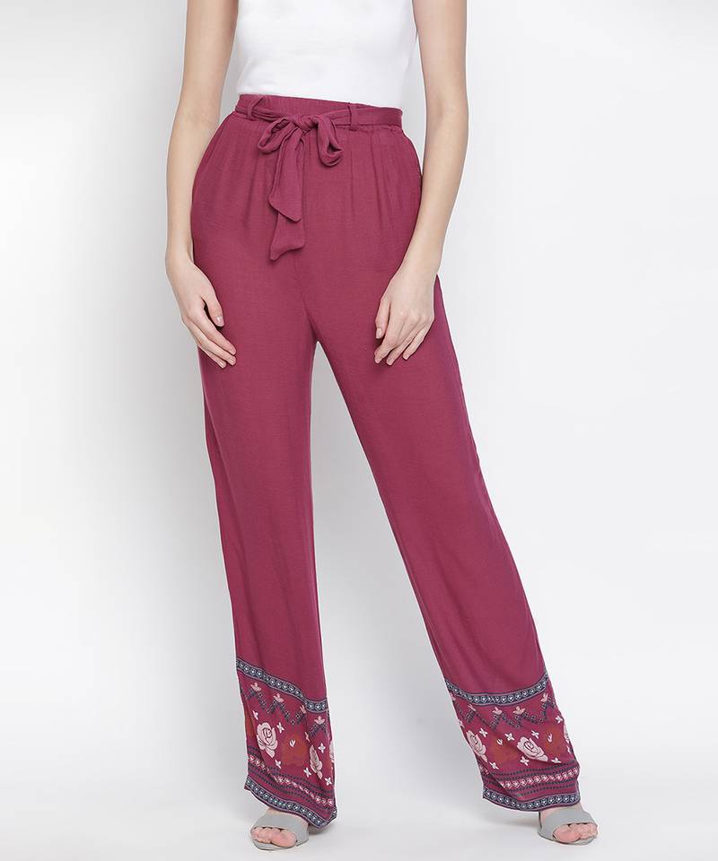 Sizzer Maroon floral print women pant
