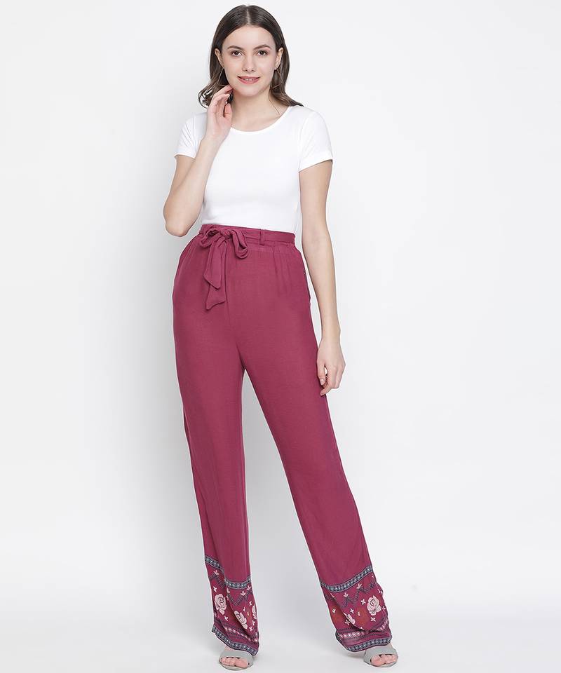 Sizzer Maroon floral print women pant