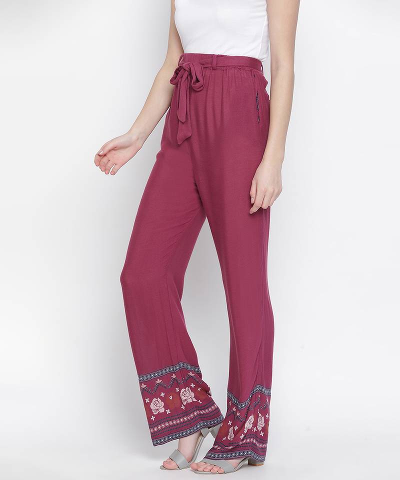 Sizzer Maroon floral print women pant