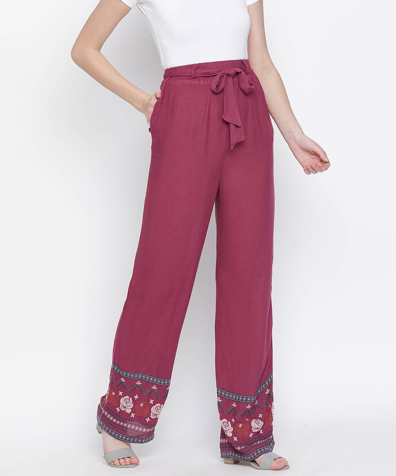 Sizzer Maroon floral print women pant