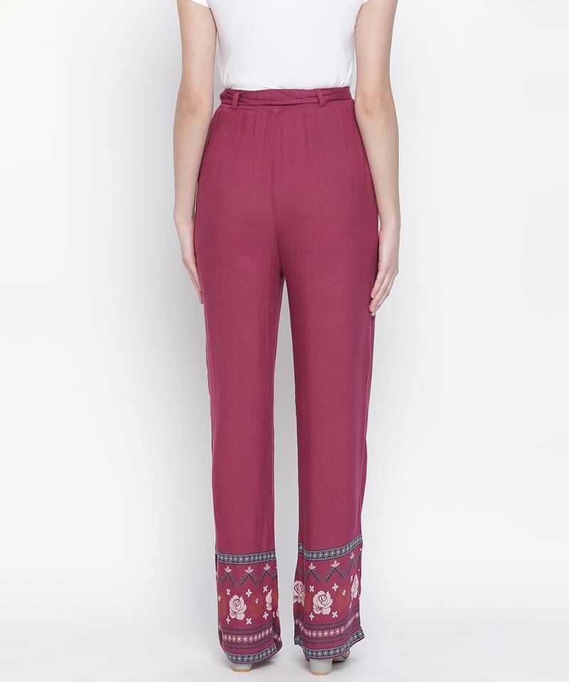 Sizzer Maroon floral print women pant