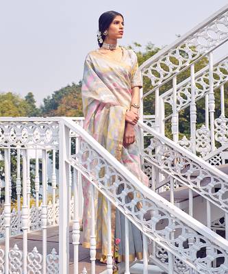 Grey Pink Chanderi Saree With Blouse 1
