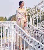 Grey Pink Chanderi Saree With Blouse