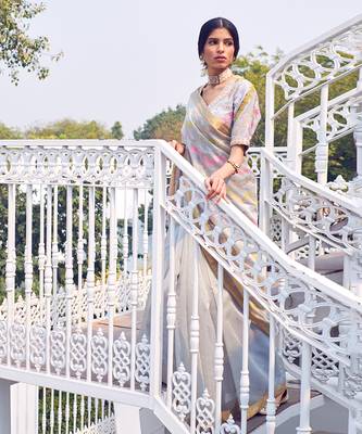 Grey Pink Chanderi Saree With Blouse 2