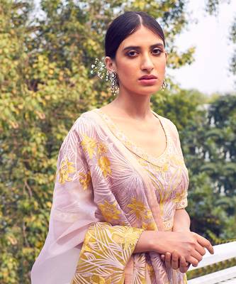 Mustard Organza Saree With Blouse 2