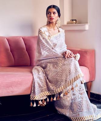 Ivory Organza Saree With Blouse 1