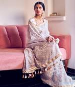 Ivory Organza Saree With Blouse