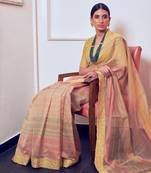 Beige Multicolour Chanderi Saree With Blouse