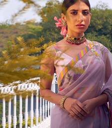 Grey Multicolour Organza Saree With Blouse