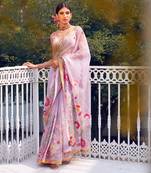 Grey Multicolour Organza Saree With Blouse