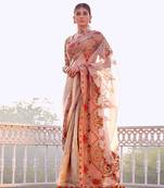 Beige Organza Saree With Blouse