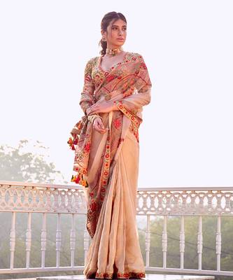 Beige Organza Saree With Blouse 2