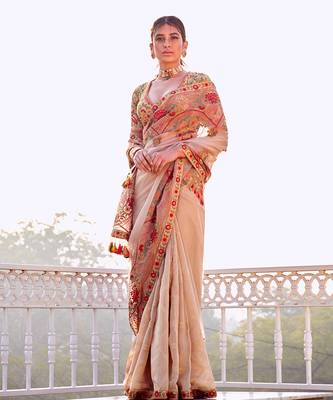 Beige Organza Saree With Blouse 3