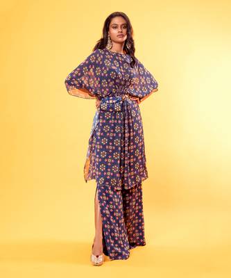 Navy Blue Mix Butta Kaftan Set 1