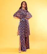 Navy Blue Mix Butta Kaftan Set