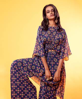 Navy Blue Mix Butta Kaftan Set 2