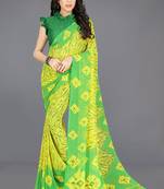 Yellow printed faux georgette saree with blouse