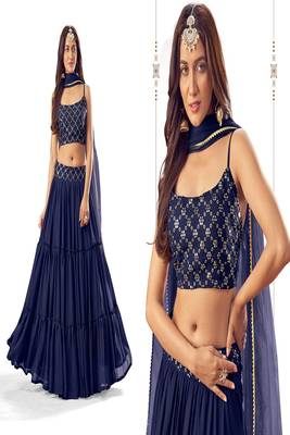 Blue sequins georgette stitched lehenga 4