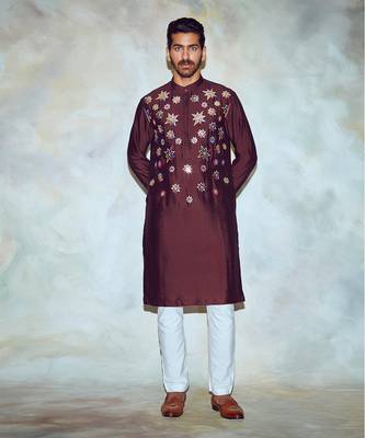 Brown Star Embroidered Kurta 1