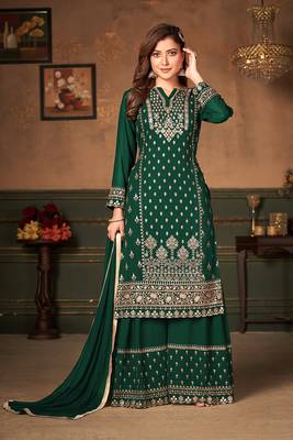 Dark-green thread embroidery georgette salwar 1