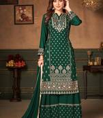 Dark-green thread embroidery georgette salwar