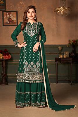 Dark-green thread embroidery georgette salwar 2