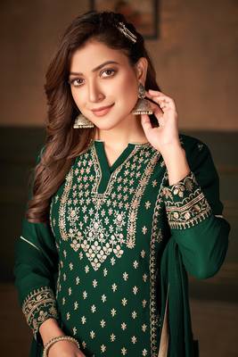 Dark-green thread embroidery georgette salwar 3
