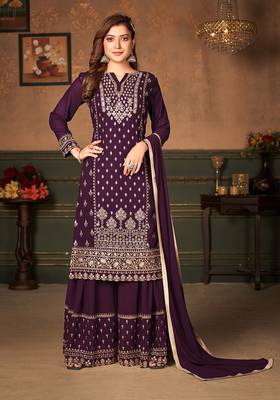 Purple thread embroidery georgette salwar 2