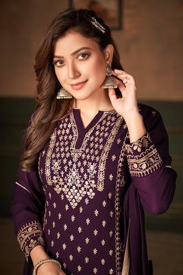 Purple thread embroidery georgette salwar 3