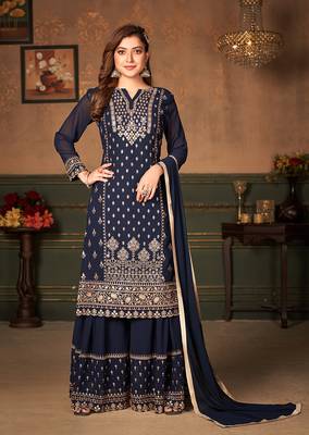 Dark-blue thread embroidery georgette salwar 1