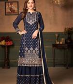 Dark-blue thread embroidery georgette salwar