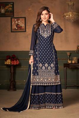 Dark-blue thread embroidery georgette salwar 2