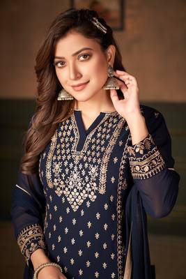 Dark-blue thread embroidery georgette salwar 3