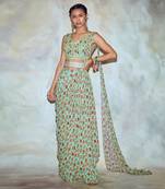 Mint Green Floral Saree Set
