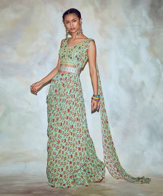 Mint Green Floral Saree Set 2