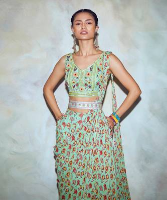 Mint Green Floral Saree Set 3