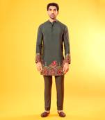 Olive Green Multi Colour Embroidery Kurta