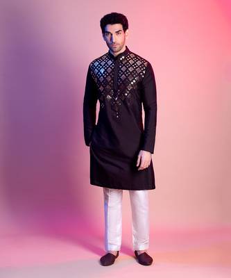 Black With Gold Acrylic Diamond Embroidery Kurta 1