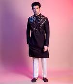 Black With Gold Acrylic Diamond Embroidery Kurta