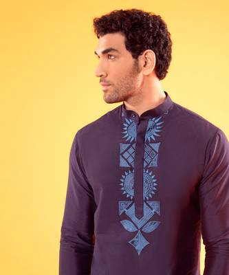 Navy Blue Thread Embroidered Kurta 1