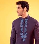 Navy Blue Thread Embroidered Kurta